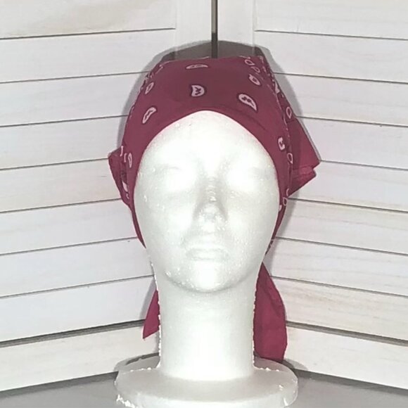 Paisley Bandana Handkerchief Cotton Burgundy Unisex One Size - Picture 5 of 9